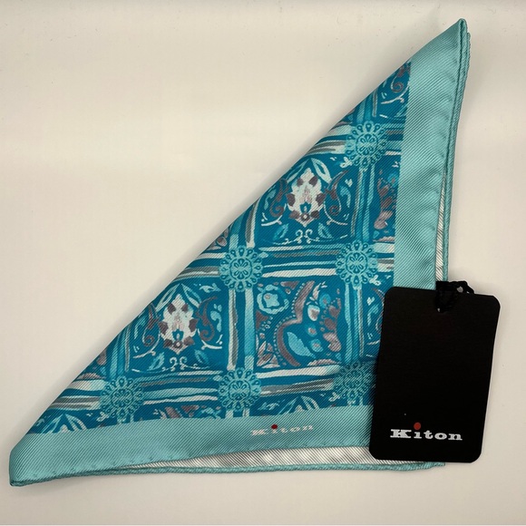 100% NWT KITON Silk Pocket Square Sky Blue. (16 X 15) - Picture 3 of 5